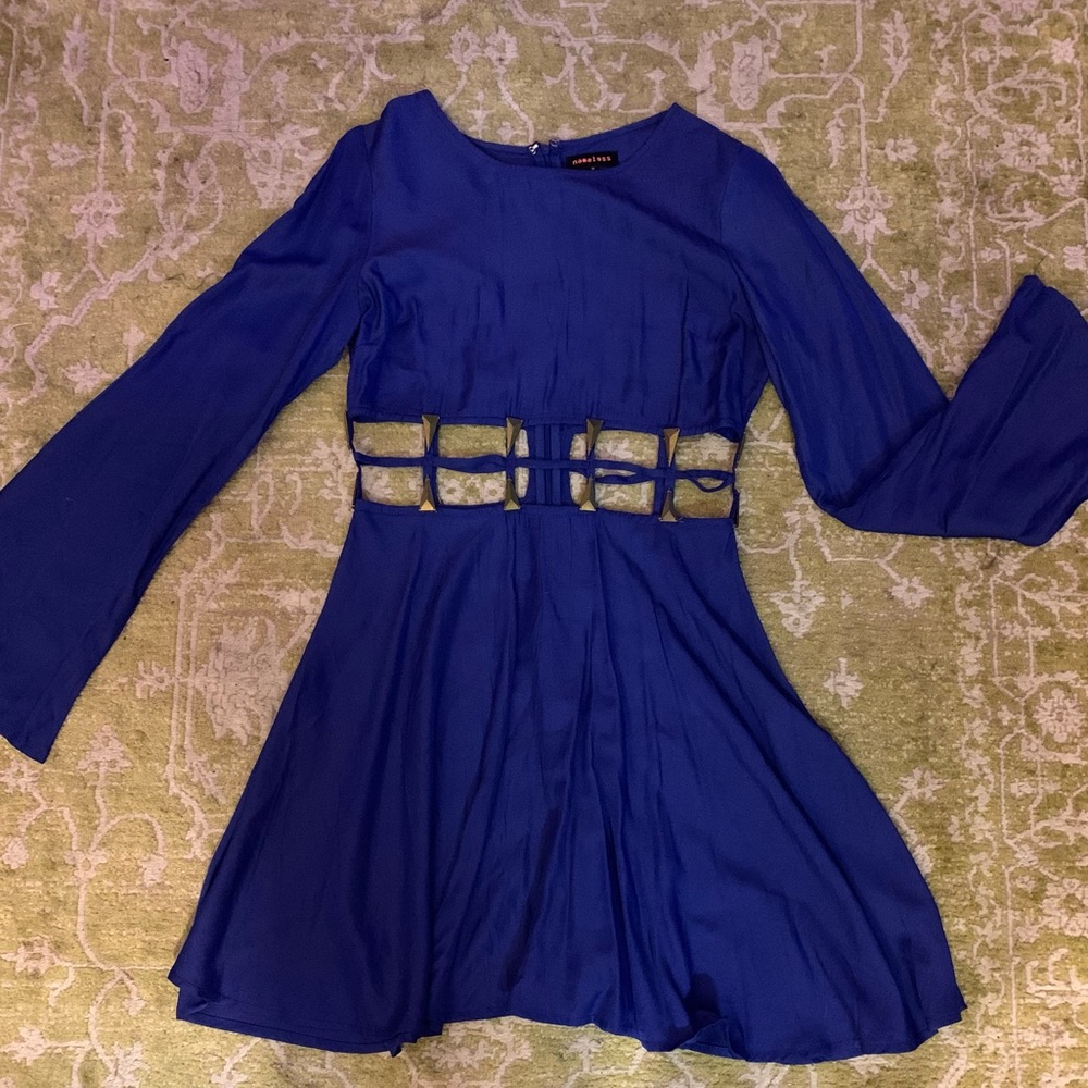 Nameless Long sleeved Blue gypsy cage cutout mini dress